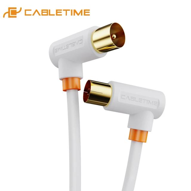 CABLETIME Cabo de TV 90 Graus Linha de Áudio Digital para Antena de Satélite Cabo de Vídeo de Alta Qualidade para Televisão HD