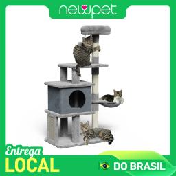 Newpet Árvore para Gatos de Madeira Multi-Nível com Ninho, Pilar, Estrutura para Escalar e Arranhar, Prateleira, Cápsula Espacial, Poste Arranhador e Plataforma de Salto - Image 1