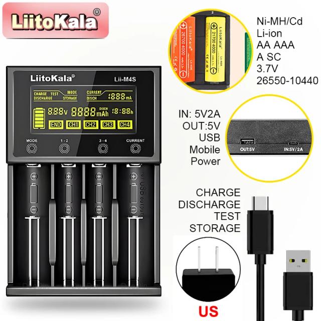 LiitoKala Lii-M4S Carregador Inteligente 4 Slots LCD Power Bank USB