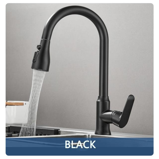 Torneira de Cozinha com Bico Pull-Out e 3 Modos de Pulverização - Cromo/Preto