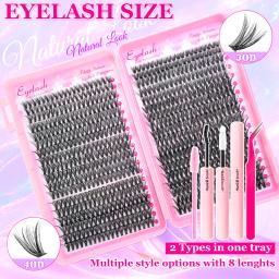 Kit de Extensão de Cílios 720/200pcs, Kit de Extensão de Cílios Volumosos com Adesivo e Selante, Pinças para Cílios, Cachos de Cílios Grossos e Leves - Image 6