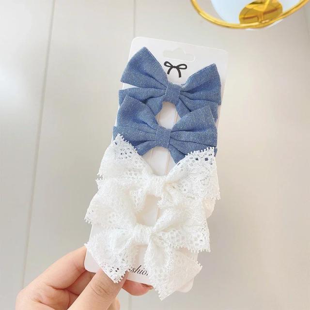 Laço Impresso Bowknot Grampos de Cabelo 4 Peças Artesanal