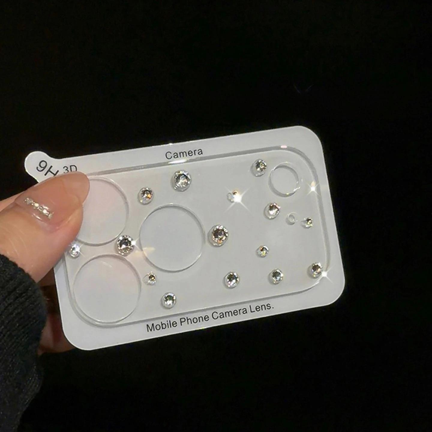 Protetor de Câmera de Vidro 3D em Forma de Coração com Diamantes de Luxo para iPhone 18 17 Pro Max 17Pro, Película de Lente para iPhone 18 Pro, Capa Completa HD Transparente - Image 1