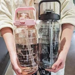 2l garrafa de água portátil palha copo de água de plástico para esportes ao ar livre fitness adulto alto valor grande copo de gordura com marcador de tempo - Image 2