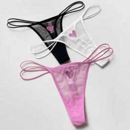 Calcinhas de Renda para Mulheres, Tanga Sexy Transparente com Strass em Forma de Coração, Lingerie G String para Fitness - Image 5
