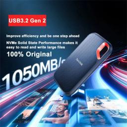 E61 SSD portátil USB3.2 Gen2, à prova d'água (IP65), 1 TB, 2 TB, 4 TB, unidade de estado sólido externa, velocidade de leitura de até 1050 MB/s, para laptops, Macs e câmaras. - Image 2