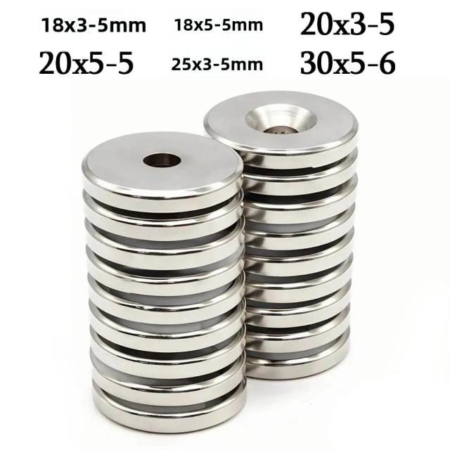 Ímã Redondo de Neodímio Super Forte com Furos, Ímãs N35 Magnéticos Permanentes NdFeB para Geladeira 20x3-5 25x3-5mm