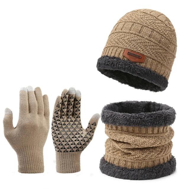 Chapéu de Malha de Cashmere Masculino à Prova de Vento 3 Peças Inverno