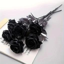 5/10 pçs rosas pretas artificiais para decoração de casa, flores falsas de haste longa sem vaso, peça central de mesa de festa de casamento de halloween - Image 3