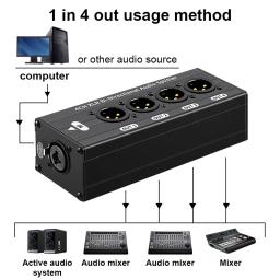 Divisor de áudio balanceado HTA004P-XLR 1X4 1 em 4 saídas XLR Divisor de áudio XLR Caixa divisora de sinal de áudio - Image 2