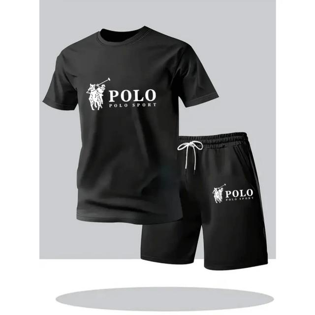 Conjunto Masculino de Verão Camiseta e Shorts Urbanos Casuais Alta Qualidade Gola Redonda Manga Curta Roupa Esportiva Diária
