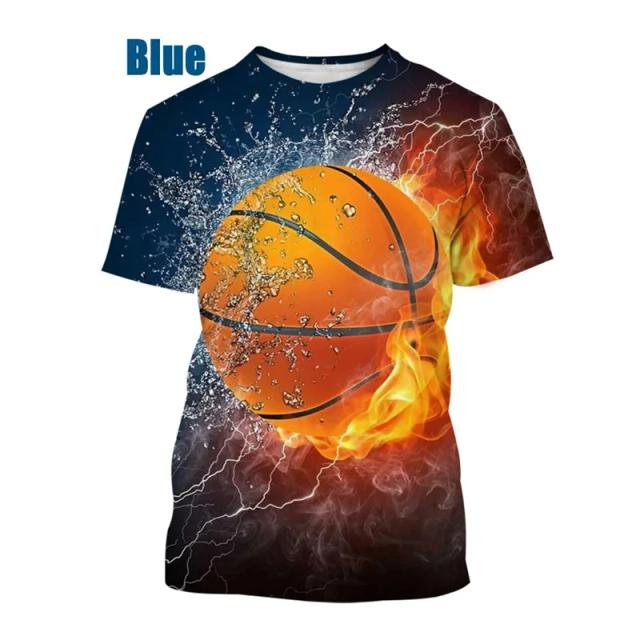 Camisetas estampadas com padrão de basquete 3D masculinas e femininas, camiseta extragrande com o pescoço, camiseta infantil, moda casual streetwear, roupas de verão