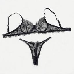 Lingerie feminina sutiã e calcinha conjunto básico sexy pura renda cílios unline uma camada de renda lingerie feminina roupa interior íntima - Image 1
