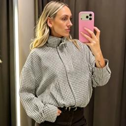 Jaqueta Bomber Xadrez HXAO para Mulheres, Jaqueta de Primavera e Outono 2026, Top Curto Oversized de Manga Longa, Casaco Casual com Zíper para Atividades ao Ar Livre. - Image 4