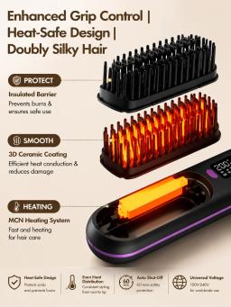 Escova Alisadora Portátil com Carregamento USB, Pente Quente Sem Fio com Revestimento Cerâmico, Ferramenta de Estilização Iônica Anti-Frizz - Image 4