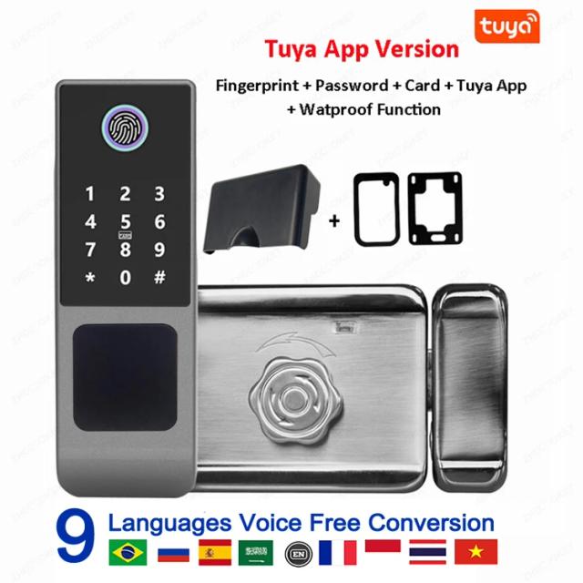Fechadura inteligente tuya à prova d'água, wi-fi, lado duplo, impressão digital, portão externo, senha digital, aplicativo remoto, fechadura eletrônica de aro para casa