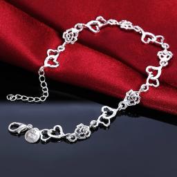 Linda Pulseira de Prata Esterlina 925 para Mulheres, Pulseira com Coração, Corrente de Flores Encantadora, Moda para Casamento e Festa, Joia Bonita para Senhoras. - Image 2