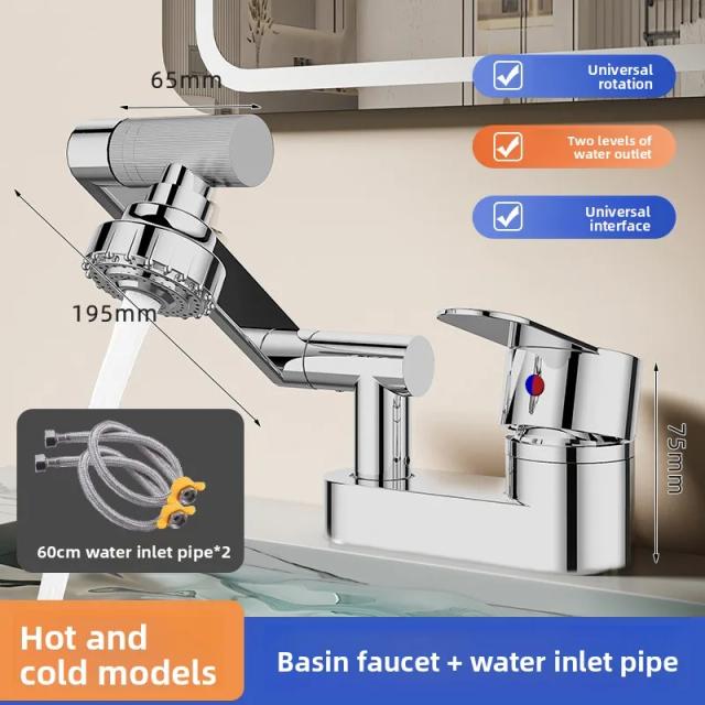 Torneira para Lavatório com Furo Duplo - Fluxo Rotativo 360° e Mistura Quente/Fria