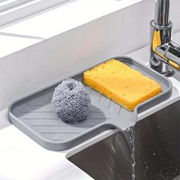 Pia bandeja de silicone com dreno sabão esponja armazenamento titular bancada pia purificador escova sabão rack armazenamento cozinha organizador - Image 3
