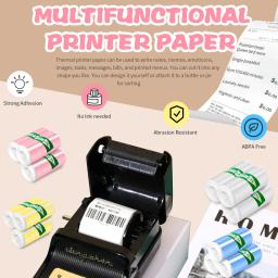 Mini impressora hd de papel térmico, 57*25mm, rolo autoadesivo, etiqueta, foto, impressão sem tinta, impressora portátil, papel colorido - Image 6