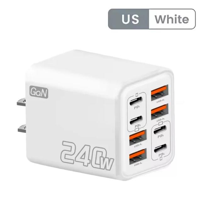 Carregador USB C GaN 240W 8 em 1 Carregamento Rápido iPhone Samsung Xiaomi Tipo C