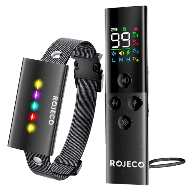 ROJECO-Elétrica Dog Training Collar, Digital recarregável, controle remoto, IPX7 impermeável Vibrador, Pet Dog Bark, Stop Shock Collar