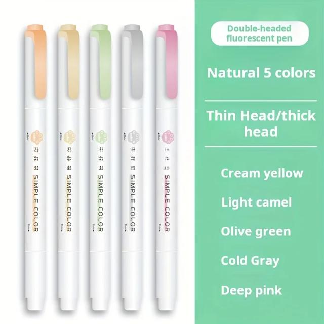 Conjunto de Canetas Marcadoras Iluminadoras Dupla Face 5 Cores