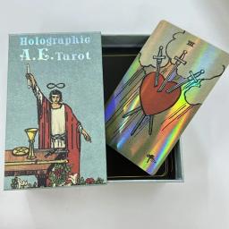 12*7cm Holográfico A.E. Baralho de tarô em caixa de presente rígida deslizante 78 unidades de cartas de tarô com guia e bolsa com cordão - Image 2