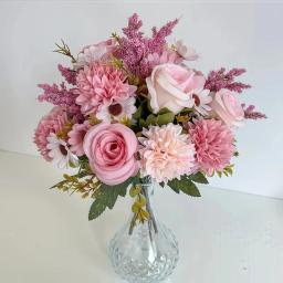 7-bifurcado artificial rosa hortênsia portátil filé de flor rosa flor seca flor de seda margarida decoração de casamento buquê de flores - Image 1