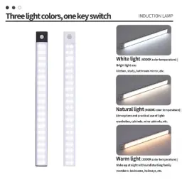 USB tipo C recarregável LED gabinete luz, sensor de movimento, lâmpada para cozinha, iluminação de armário, 20cm, 30cm, 40cm, 50cm, 60cm - Image 4