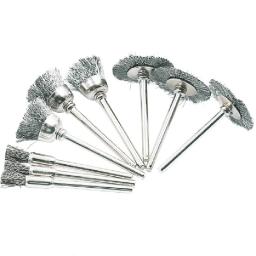 9 pçs mini escova de fio de aço broca ferramenta rotativa escova de limpeza roda metal remoção ferrugem disco polimento - Image 1