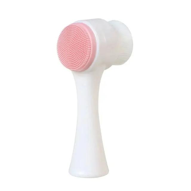 Escova de Limpeza Facial Dupla Face em Silicone 3D com Cerdas Macias para Esfoliação e Massagem