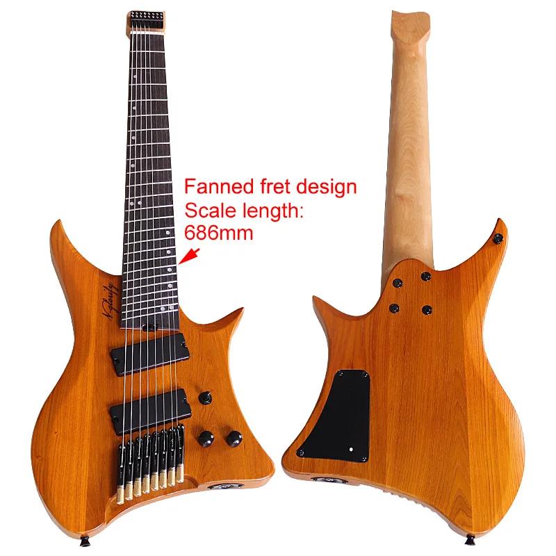 8 cordas 686mm sclae guitarra elétrica sem cabeça 30 Polegada fanned traste design sólido cinza corpo mini guitarra com roud trastes - Image 1