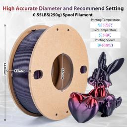 250g Filamento PLA Arco-Íris Seda 1.75mm - PLA Brilhante Degradê para Impressora 3D - Compatível com Maioria das Impressoras (Preto/Vermelho/Roxo) - Image 5