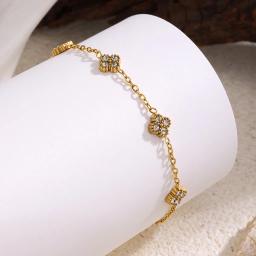 Pulseira de Zircônia em Forma de Flor Cor Dourada Luxuosa - Joias de Aço Inoxidável para Mulheres, Acessórios Hipoalergênicos para Presentes e Festas - Image 5