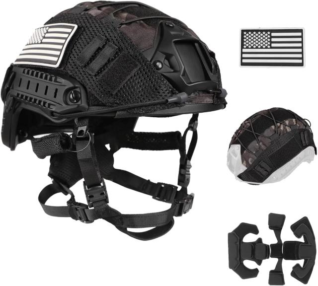 Capacete Tático Protetor FAST Capacete Tático Ajustável com Bolsa para Bateria e Capa para Airsoft, Cosplay, Equipamento Militar