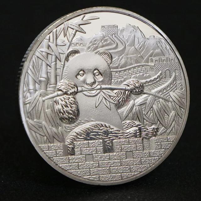 Moeda Comemorativa Panda Prateada Colecionável 40mm
