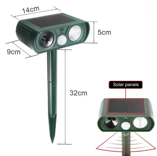 Repelente Solar de Animais Ultrassônico com Luz LED - Proteção Ampla