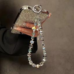 Cordão de luxo com contas de cristal para celular, corrente de mão, corda curta de suspensão com clipe para capa de telefone, chaveiro, bolsa, pingente - Image 1