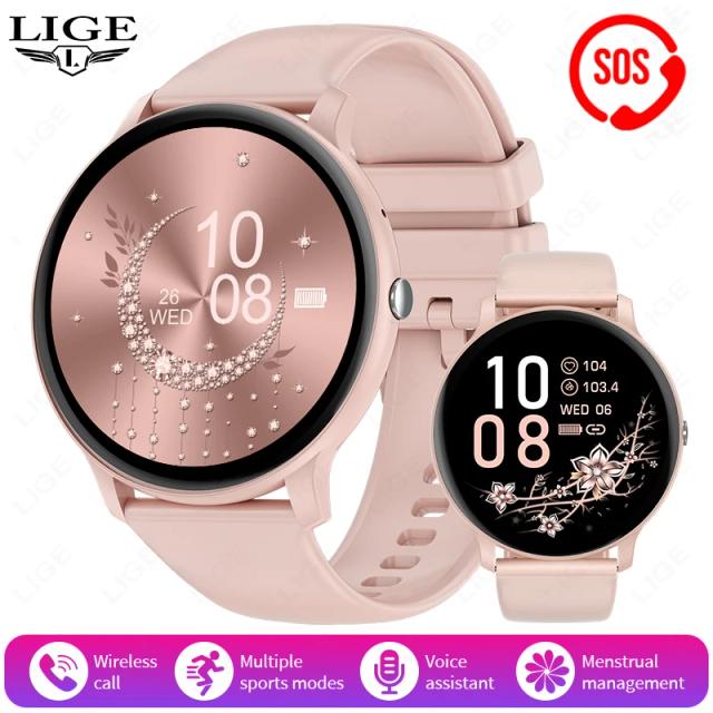 Relógio Inteligente LIGE Feminino Bluetooth 1,39" Monitor Oxigênio Sangue Rastreador Fitness