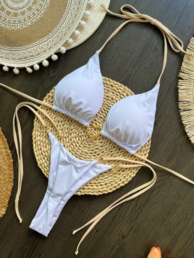 Ruotonsept Conjunto de Biquíni Sexy Halter Cor Sólida Duas Peças