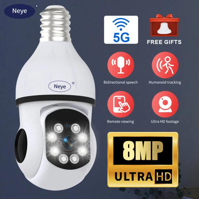Câmera Lâmpada Doméstica Spotlight WiFi 360 Graus 8MP 4K