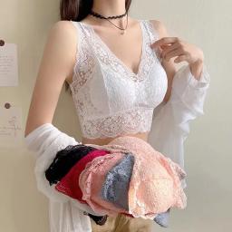 Sutiãs de renda superior feminino decote em v profundo lingerie sexy fio livre sutiã regatas roupa interior feminina v volta bralette acolchoado camisola - Image 2