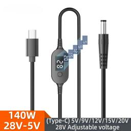 Cabo de Alimentação USB-C para DC 140W, Tipo C para 5V 9V 12V 15V 20V 28V, Adaptador de Voltagem Ajustável para Laptops e Roteadores - Image 2