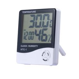 Lcd digital medidor de umidade temperatura HTC-1 casa indoor ao ar livre higrômetro termômetro estação meteorológica com relógio - Image 1
