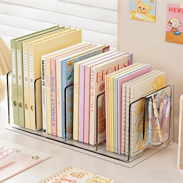 Suporte de Mesa Organizador Multifuncional com Porta-Canetas Transparente 4 Compartimentos