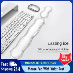 Mouse pad com descanso para pulso, descanso para teclado, console de jogos de escritório transparente de silicone antiderrapante, descanso para pulso do mouse - Image 1