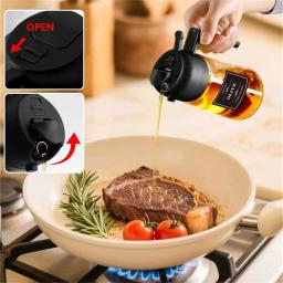 Pulverizador de óleo para cozinhar, cozinha 2 em 1 spray e despeje dispensador de azeite com adesivos, frasco de spray de óleo de vidro 470ml - Image 4