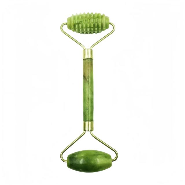 Massageador de rolo de jade natural com placa de raspagem para rosto, pés e cabeça anti-rugas