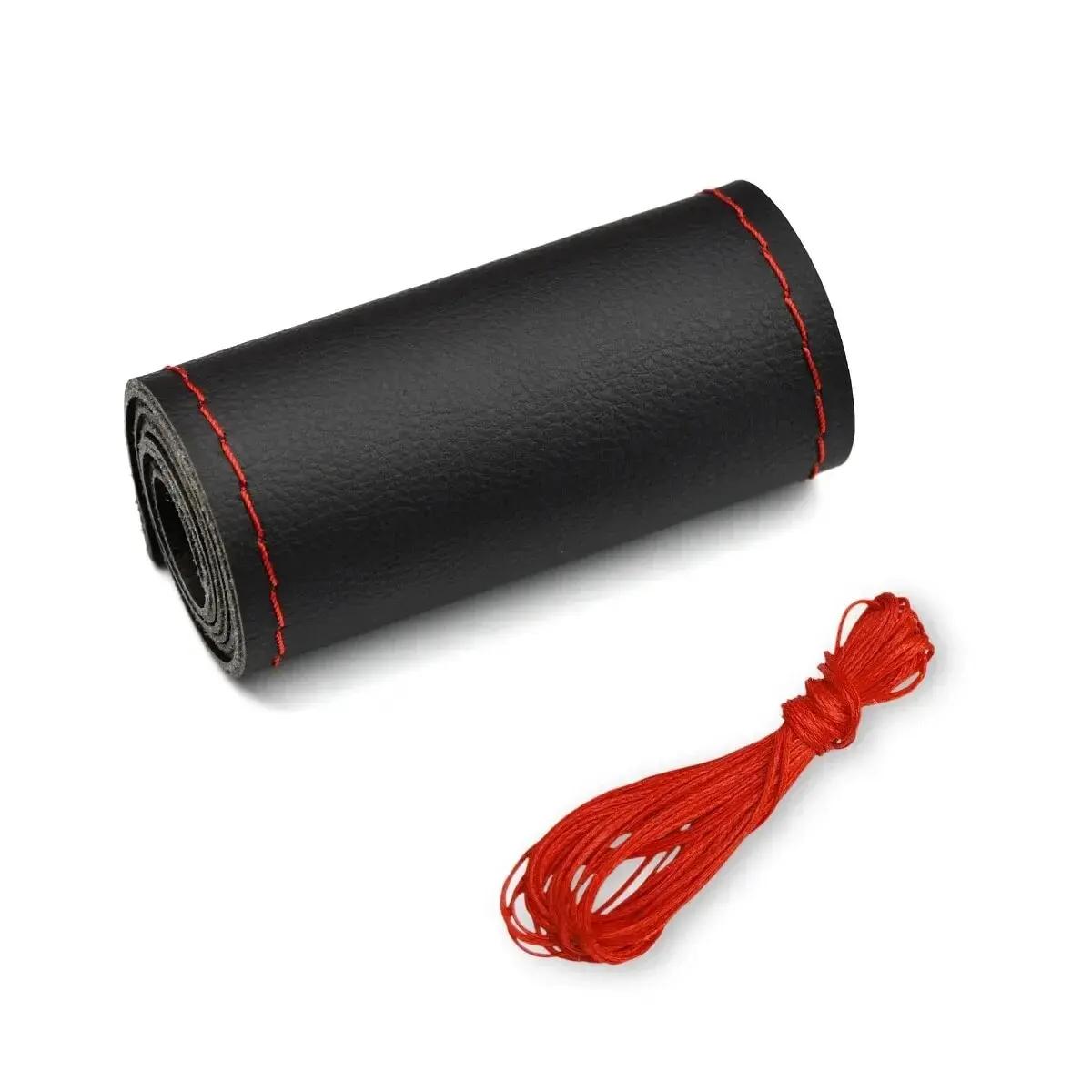 Capa universal de couro para volante de carro, capa envoltória adequada para 38cm 14 ", costura diy, respirável e antiderrapante, preto, cinza, bege - Image 1